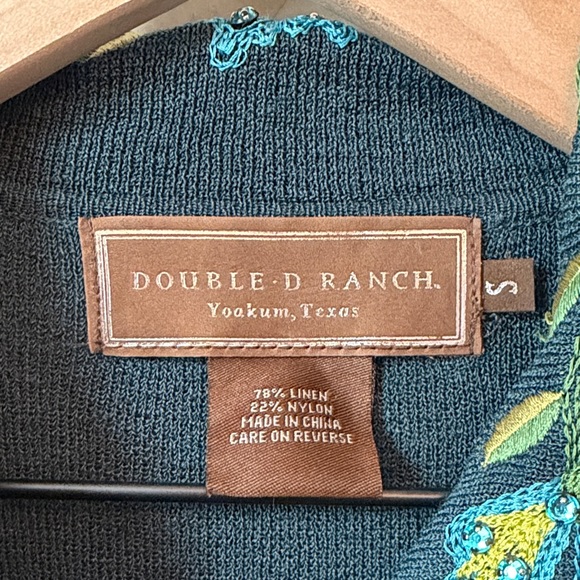 Double D Ranch Teal Cardigan with Floral Beaded Embroidery Size Small - Picture 2 of 5